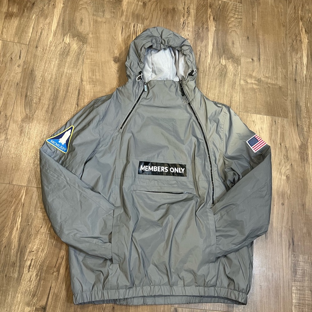 Members Only Light Gray Hooded Windbreaker
